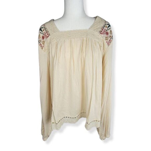 Knox Rose cream Boho Embroidered Top Large - Picture 1 of 5